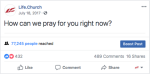 Screenshot: How can we pray for you right now?