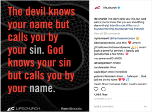 Screenshot: The devil knows your name but calls you by your sin. God knows your sin but calls you by your name.